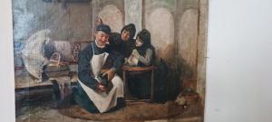 dipinto antico olio su tela XIX secolo scuola italiana "IL CIABATTINO"  